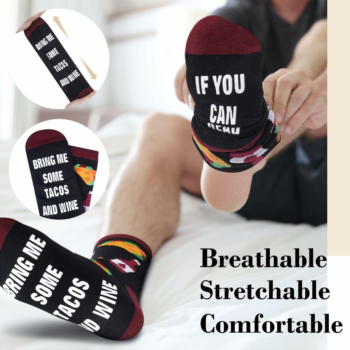 "Bring Me Tacos and Wine" Socks